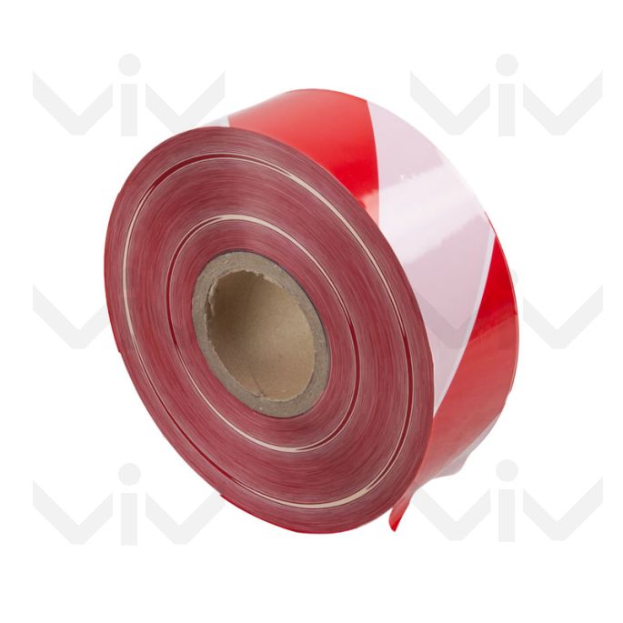 Afzetlint in Dispenserdoos, 75 mm x 500 meter, 80 micron (Heavy Duty), Rood/Wit