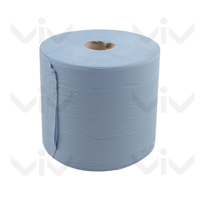 Industrieel Poetspapier, 2-laags Blauw Recycled, 26 cm x 380 meter, Geperforeerd, 2 rollen per pak