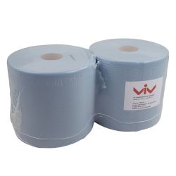 Industrieel Poetspapier, 2-laags Blauw gerecycled, 26 cm x 380 meter, 2 rollen per pak